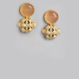 Anouk Gold Plated Artificial Stones Studded Circular Shaped Drop Earrings image 2