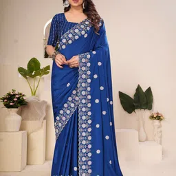 NANDKASHI Women Floral Sequinned Pure Chiffon Saree-picture-6