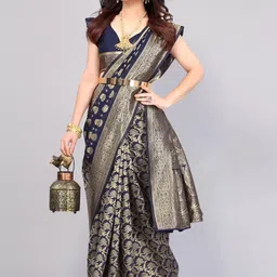 KALINI Woven Design Zari Silk Blend Kanjeevaram Saree-image-52