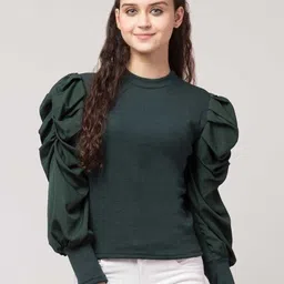 Western Darji Women Ribbed Puff Sleeves Top-picture-0