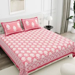 SWITCHON Pink & White Floral Printed Cotton 210 TC King Bedsheet Set-2.74 m x 2.54 m-image-16