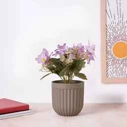 Living scapes by Pantaloons Brown Textured Cylindrical Shaped Planters-9