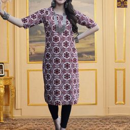 HERE&NOW Selection Of 2 Floral Printed Round Neck Straight Kurtas-image-64