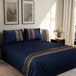 Stoa Paris Navy Blue Floral Printed 300 TC Bedsheet Set 2.74 m x 2.74 m-picture-58