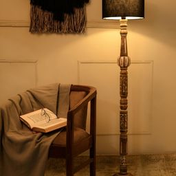 green girgit Black & Beige Wooden Cylindrical Floor Lamps With Shade-30