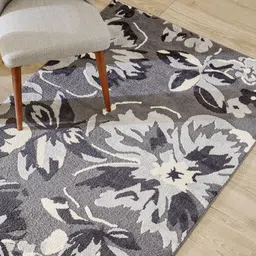 Home Centre Savanna Bloomery Grey & Cream Colored Floral Printed Carpet-37