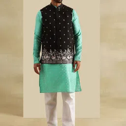 SOJANYA Men Woven Design Regular Kurta And Pyjamas With Nehru Jacket-40