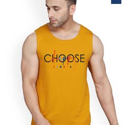 SLOWLORIS Pack Of 2 Printed Round Neck Gym Vest VSL26 CMB(CHS MUSTARD)(PLAIN BLACKPEACOCK)-image-10