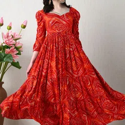 Stylum Women Bandhani Print Sweetheart Neck Empire Maxi Dress-image-5