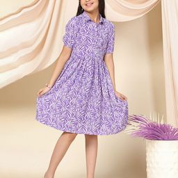 YK Print Puff Sleeve Fit & Flare Dress-picture-31