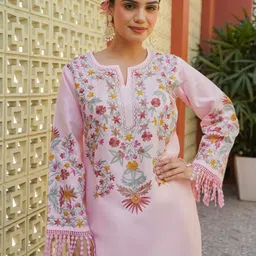 HOUSE OF KARI Women Ethnic Motifs Embroidered Aari Work Cotton Straight Kurta-53
