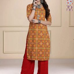HERE&NOW Selection Of 3 Ethnic Motifs Printed Round Neck Straight Kurtas-18