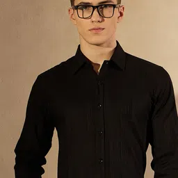 DENNISON Men Smart Spread Collar Textured Solid Formal Shirt-image-46