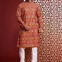 MANQ Men Yoke Design Keyhole Neck Anarkali Kurta-picture-28