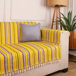 STITCHNEST 1 Seater Yellow & White Woven Seat Cover-image-57