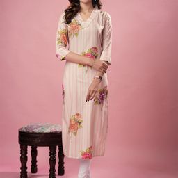 Sun Fashion And Lifestyle Floral Printed V-Neck Straight Kurta-image-80