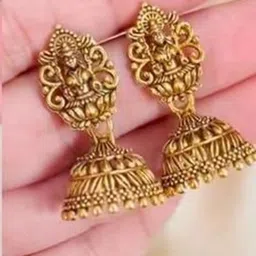 MADDY SPACE Set of 6 Gold-Plated Artificial Stones and Beaded Dome Shaped Jhumkas image 2