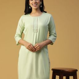 FOURFOLDS Women Solid Pure Cotton Regular Straight Kurtis-image-101