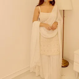 Virah Fashion Floral Embroidered Shoulder Straps Straight Kurta With Sharara & Dupatta-52