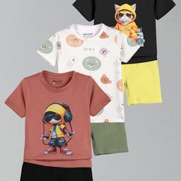 HELLCAT Boys Pack Of 3 Printed Short Sleeves T-shirt With Shorts-image-77