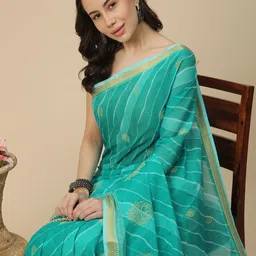 RATAN Woven Design Zari Pure Cotton Leheriya Saree-image-48