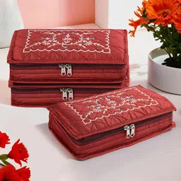 Kuber Industries Maroon & White 3 Pieces Embroidery Jewellery Organisers-49