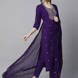 GoSriKi Women Floral Embroidered Regular Sequinned Kurta with Trousers & With Dupatta-image-31