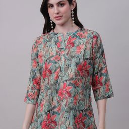 STUNICS Linen Mandarin Collar Printed Tunic-picture-11