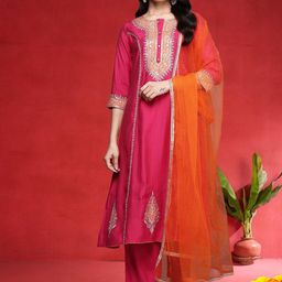 Varanga Women Ethnic Motifs Embroidered Kurta with Trouser & Dupatta-picture-24