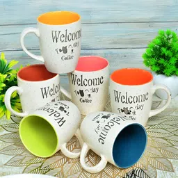 FABINALIV White & Green Printed Ceramic Matte Mugs Set of Cups and Mugs image 1