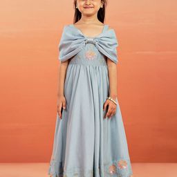 VASTRAMAY Girls Blue Embroidered Off-Shoulder Shoulder Straps Maxi Dress-image-56