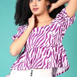 LIMEROAD Women Printed Square Neck Peplum Top-image-80