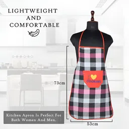 Aura Pack Of 3 Black & Red Checked Waterproof Aprons With Front Pocket image 4