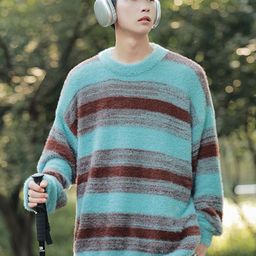 StyleCast x Revolte Men Boucle Striped Longline Pullover Sweaters-image-3