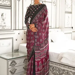 Mitera Ajrak Block Poly Crepe Block Print Saree-8