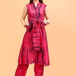 AKANYA Printed Pure Cotton Mandarin Collar Neck Top With Palazzos Co-Ords-image-68