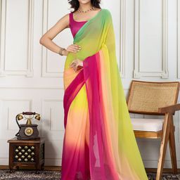 House of Pataudi Ombre Printed saree With Unstitched Blosue Piece-image-20
