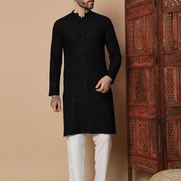 GLITO Men Ethnic Motifs Embroidered Regular Sequinned Kurta with Pyjamas-41