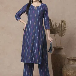 FASHOR Woven Design Round Neck Tunic With Palazzo-picture-33
