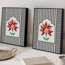 Art Street Red & Grey 2 Piece Canvas Floral and Botanical Wall Paintings-23