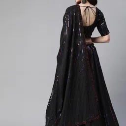 FABPIXEL Embroidered Sequinned Semi-Stitched Lehenga & Unstitched Blouse With Dupatta image 5