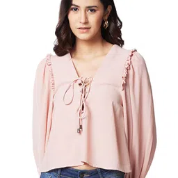 IZEL Women Tie-Up Neck Puff Sleeve Top-picture-33