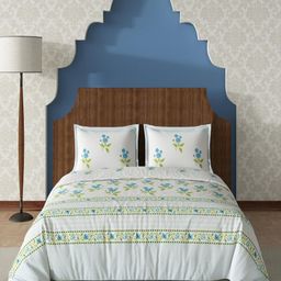 tundwal's Blue & White Printed Pure Cotton 210TC King Bedsheet Sets- 2.74 m x 2.74 m-image-32