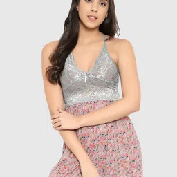 Boldwink Printed V Neck Baby Doll Nightdress-picture-46