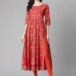 Poshak Hub Women Floral Printed Cotton Sequinned Anarkali Kurta-image-19