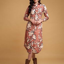 R.Code by The Roadster Life Co. Women Floral Printed Shirt Collar Midi Shirt Dress-image-51