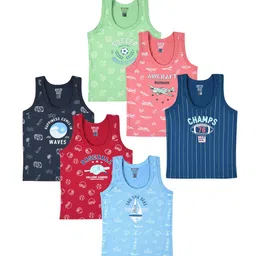 Revvo Junior Boys Pack Of 6 Printed Cotton Basic Vests-picture-23