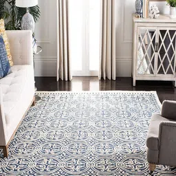CARPETIFY Blue Ethnic Motifs Anti-Skid Polyester Carpet-image-4