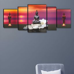 SAF Purple & White 5 Piece Buddha Printed Wooden Wall Arts-picture-32