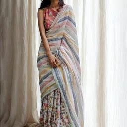 Jinal & Jinal Fusion Abstract Printed Chanderi Saree With Blouse-picture-35